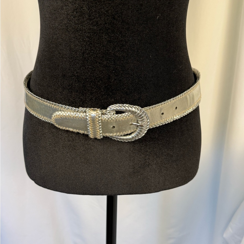 A. Taylor Silver Metallic Statement Belt Size Large Oval Buckle